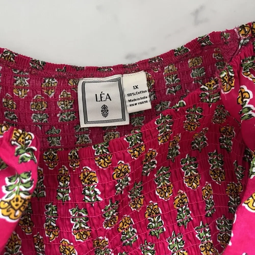 Anthropologie LEA Smocked Floral Cotton Maxi Dress Pockets 1X Country Chic Boho - Picture 3 of 8